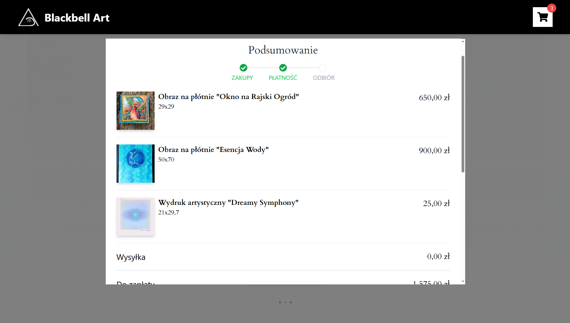 Koszyk Blackbell Studio - zakup obrazów i wydruków artystycznych