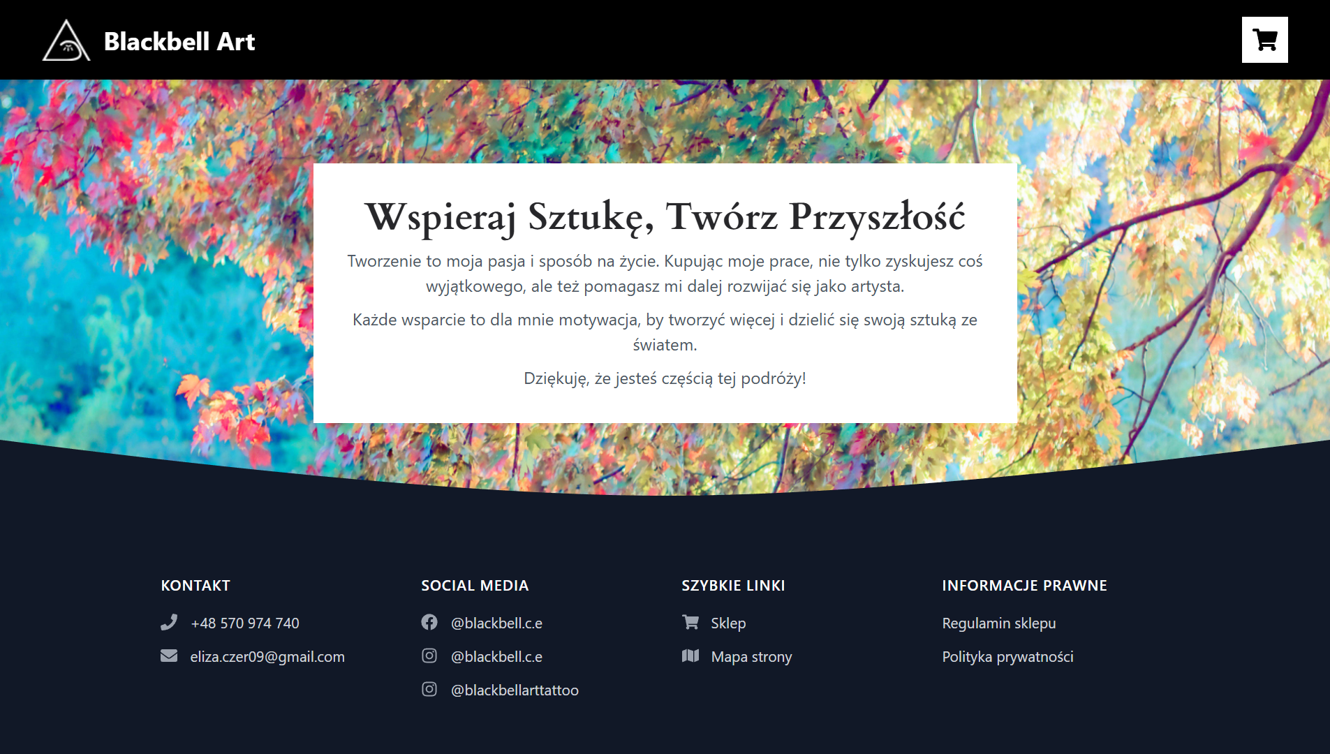 Blackbell Studio kontakt i stopka - finalna sekcja sklepu artystycznego