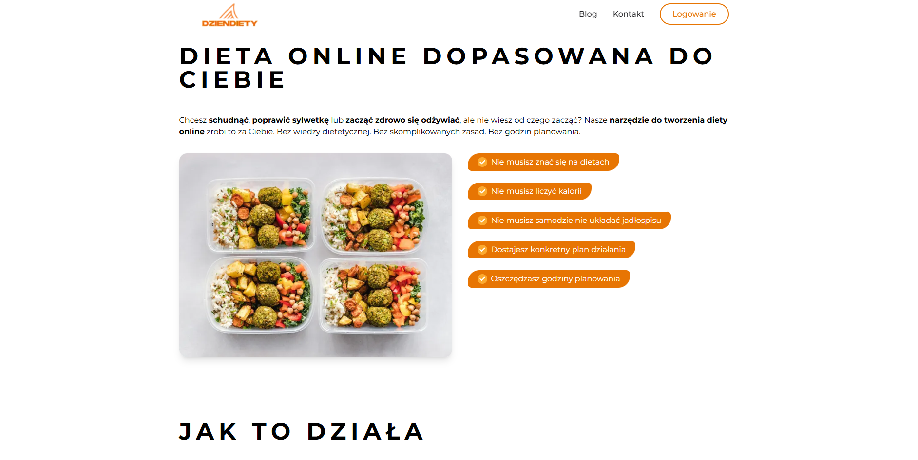 Dietetyk online - sekcja korzyści i oferty na stronie Dzien Diety