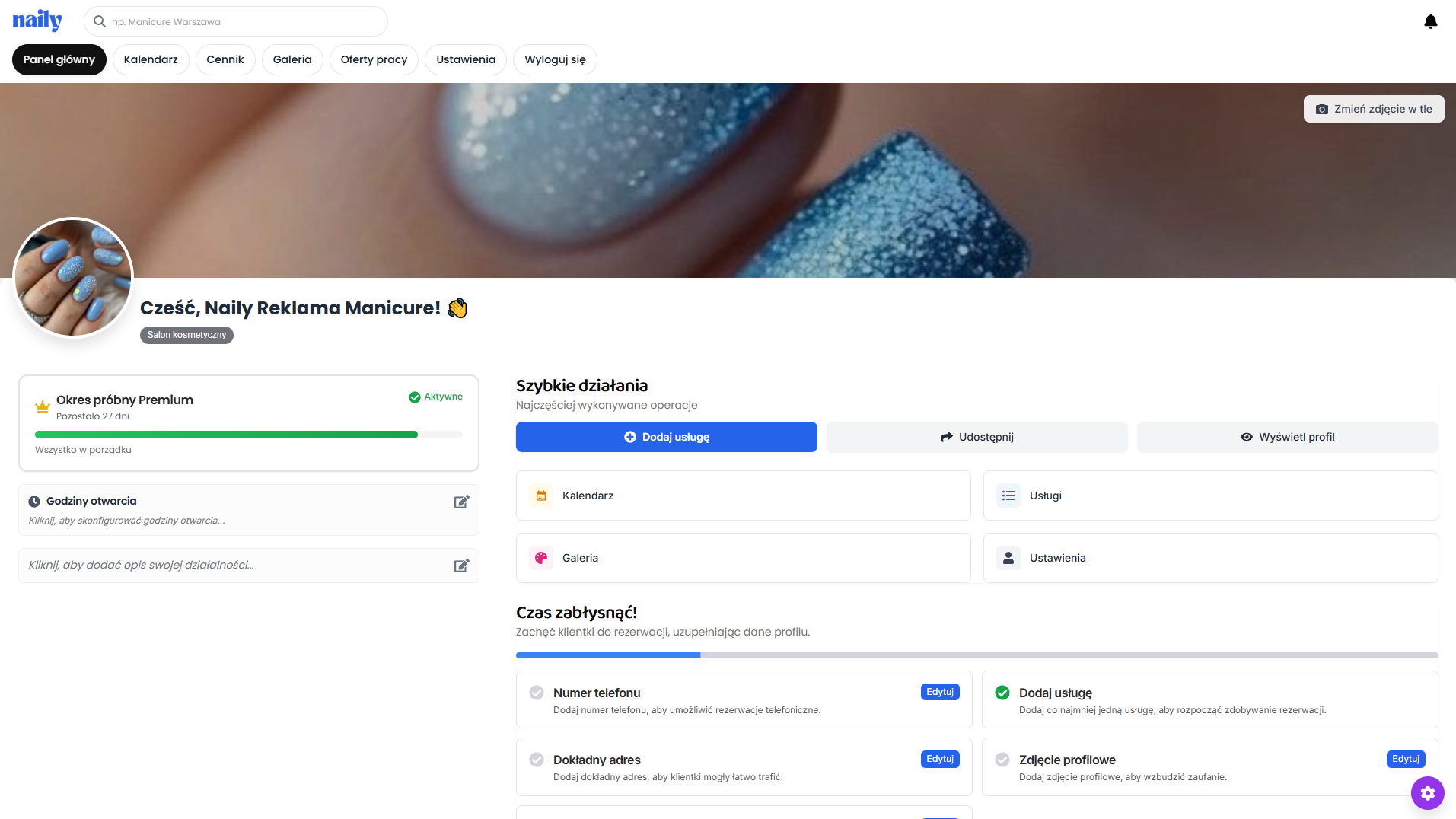 Dashboard stylistki paznokci Naily - kalendarz i obsługa klientek