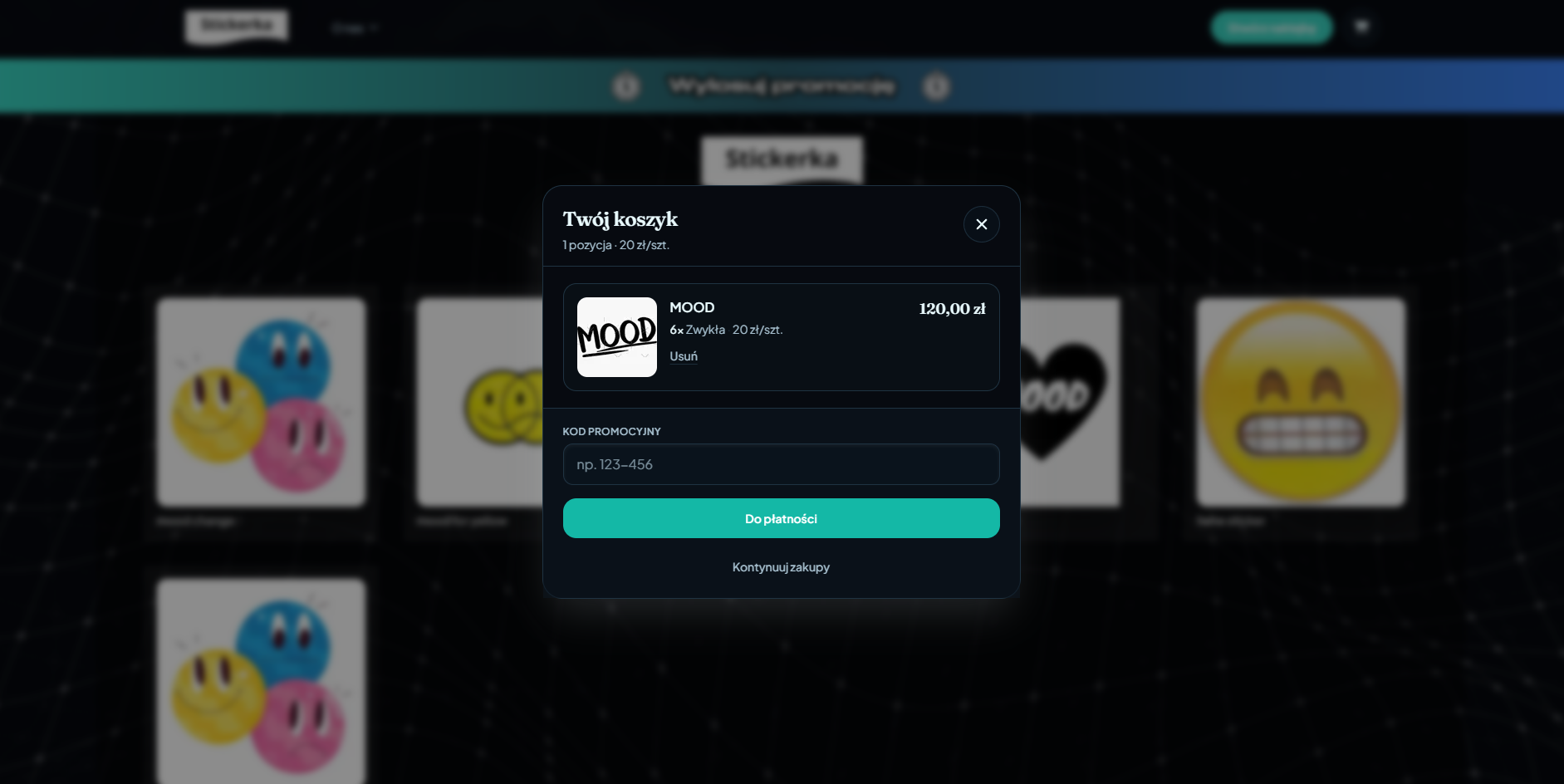 Druk naklejek online - panel konfiguratora i wariantów produktu